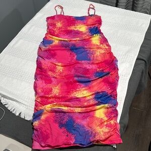 Bar III Pink and Blue Ruched Bodycon Dress